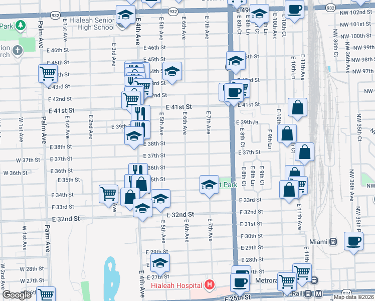map of restaurants, bars, coffee shops, grocery stores, and more near 3790 East 6th Avenue in Hialeah