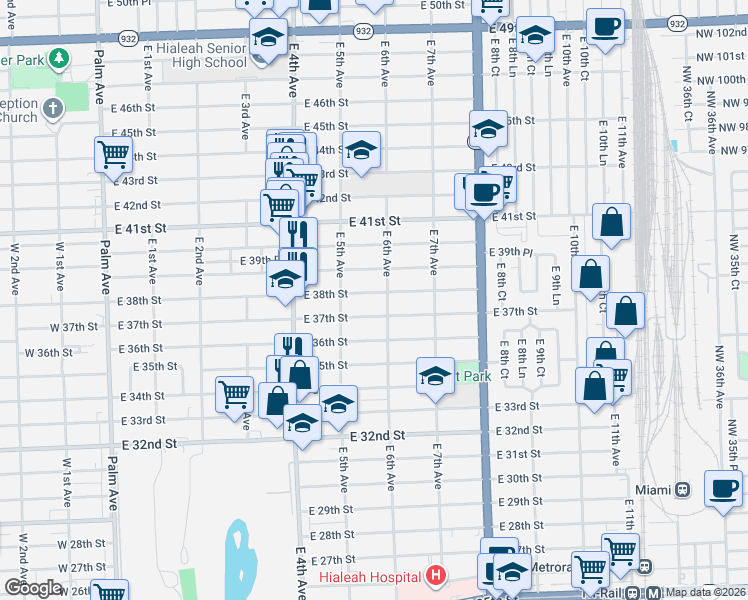 map of restaurants, bars, coffee shops, grocery stores, and more near 3790 East 6th Avenue in Hialeah