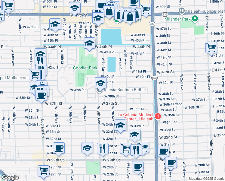 map of restaurants, bars, coffee shops, grocery stores, and more near 700 West 39th Street in Hialeah