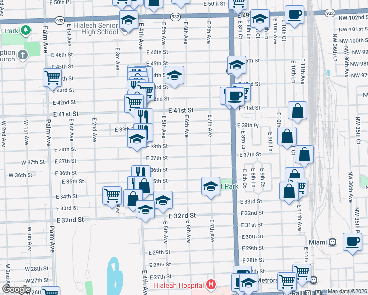 map of restaurants, bars, coffee shops, grocery stores, and more near 3790 East 6th Avenue in Hialeah