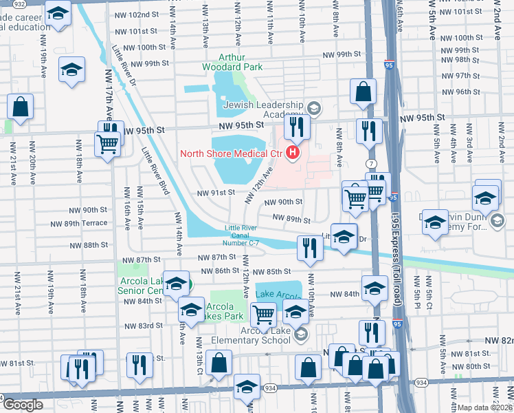 map of restaurants, bars, coffee shops, grocery stores, and more near 8920 Northwest 11th Court in Miami
