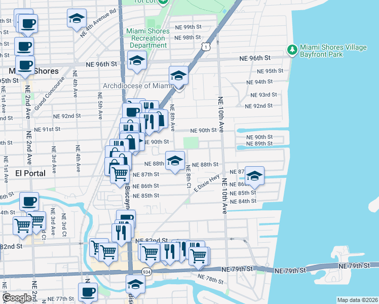 map of restaurants, bars, coffee shops, grocery stores, and more near in Miami-Dade County