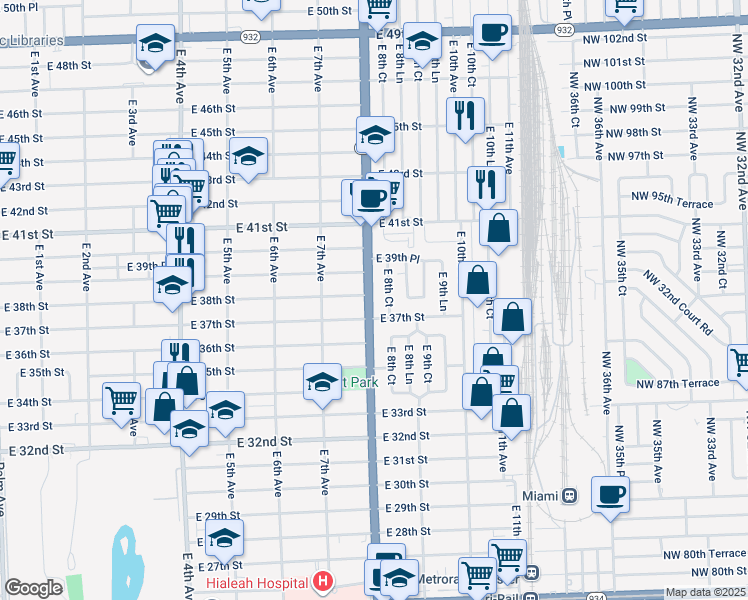 map of restaurants, bars, coffee shops, grocery stores, and more near 3761 North Le Jeune Road in Hialeah
