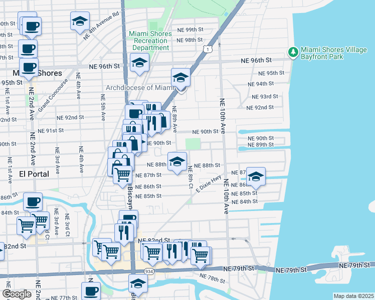 map of restaurants, bars, coffee shops, grocery stores, and more near in Miami-Dade County