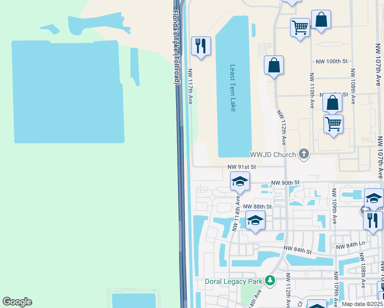 map of restaurants, bars, coffee shops, grocery stores, and more near 5751 Northwest 117th Avenue in Miami
