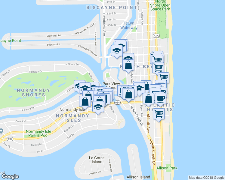 map of restaurants, bars, coffee shops, grocery stores, and more near 832 Raymond Street in Miami Beach