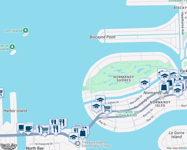 map of restaurants, bars, coffee shops, grocery stores, and more near 1065 Fairway Drive in Miami Beach