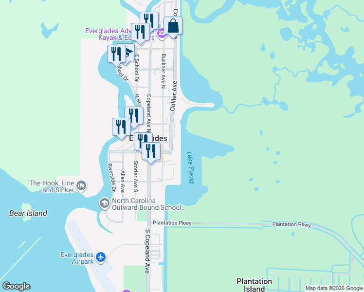 map of restaurants, bars, coffee shops, grocery stores, and more near 200 Collier Avenue in Ochopee