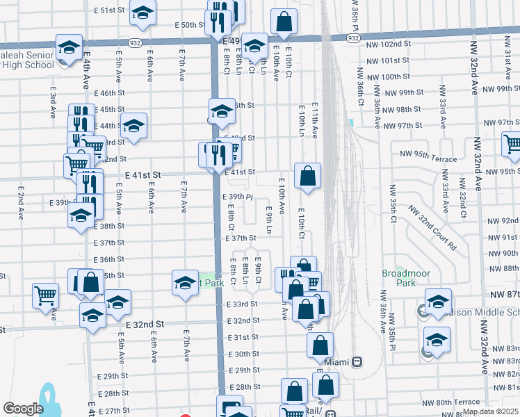 map of restaurants, bars, coffee shops, grocery stores, and more near 3891 East 9th Court in Hialeah