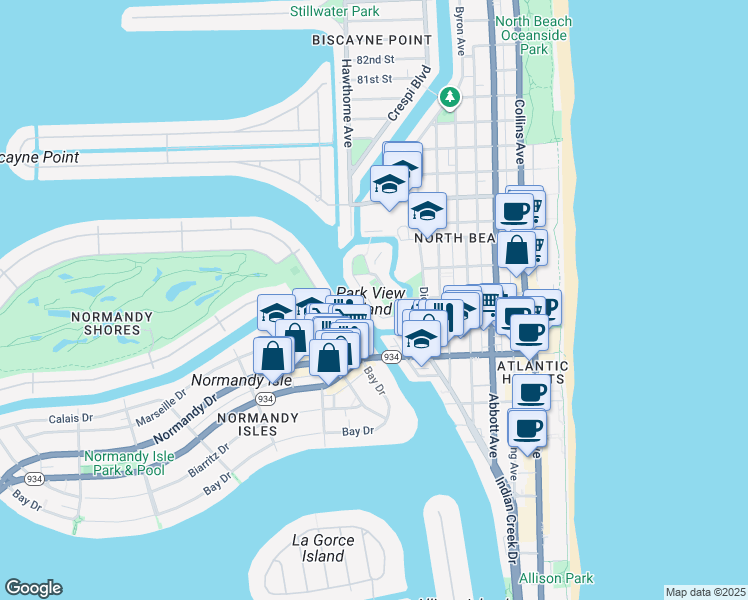 map of restaurants, bars, coffee shops, grocery stores, and more near 7300 Wayne Avenue in Miami