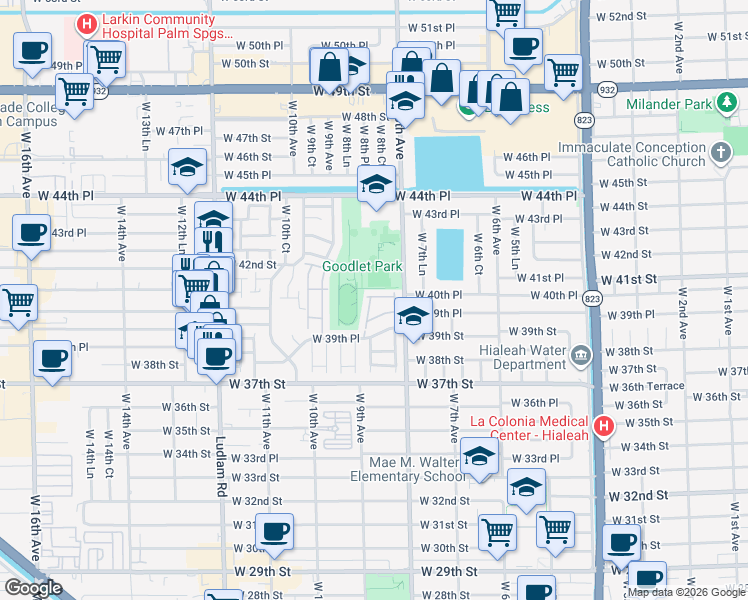 map of restaurants, bars, coffee shops, grocery stores, and more near 824 West 41st Street in Hialeah