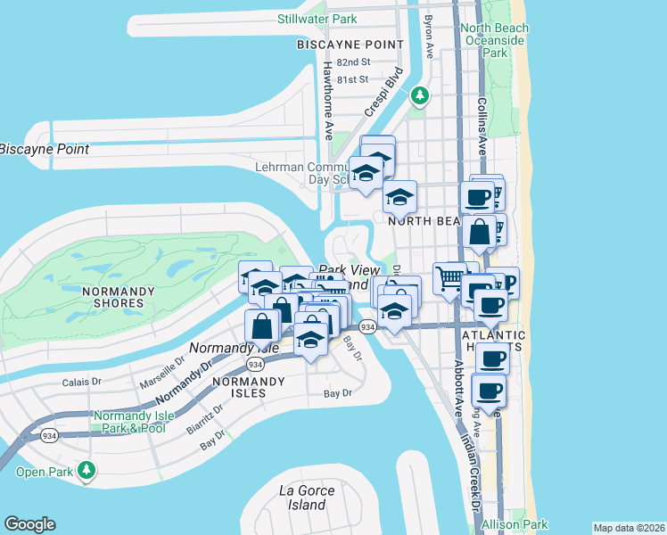 map of restaurants, bars, coffee shops, grocery stores, and more near 7354 Gary Avenue in Miami