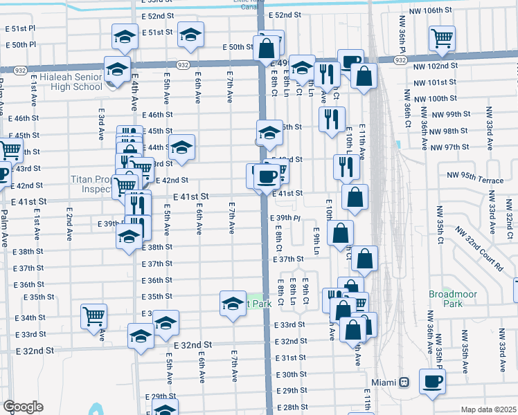 map of restaurants, bars, coffee shops, grocery stores, and more near in Hialeah