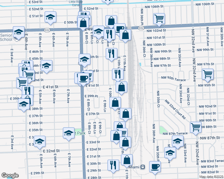 map of restaurants, bars, coffee shops, grocery stores, and more near 1010 East 41st Street in Hialeah