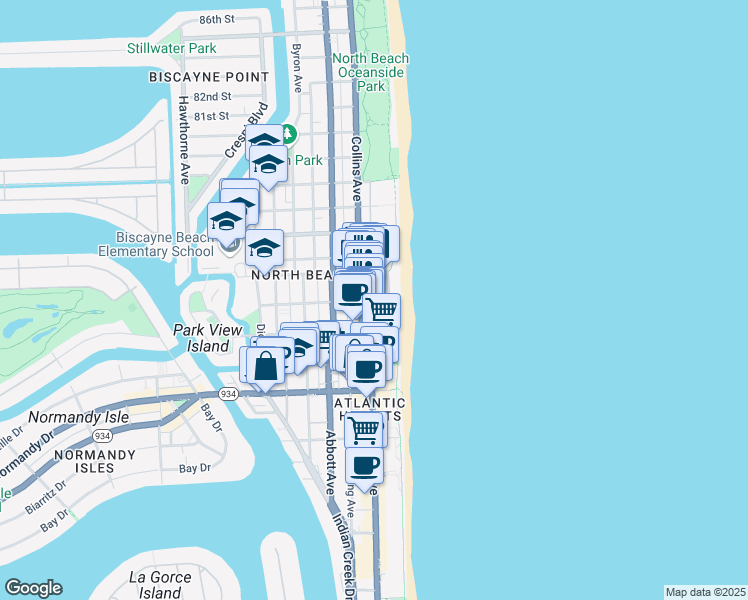 map of restaurants, bars, coffee shops, grocery stores, and more near in Miami Beach