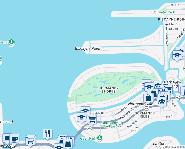 map of restaurants, bars, coffee shops, grocery stores, and more near 870 North Shore Drive in Miami Beach