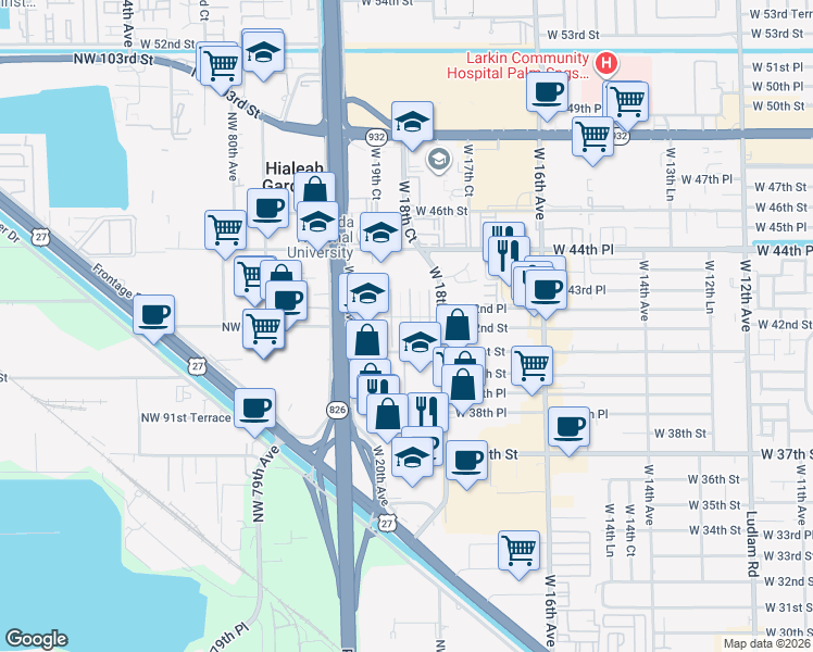 map of restaurants, bars, coffee shops, grocery stores, and more near 4199 West 19th Avenue in Hialeah