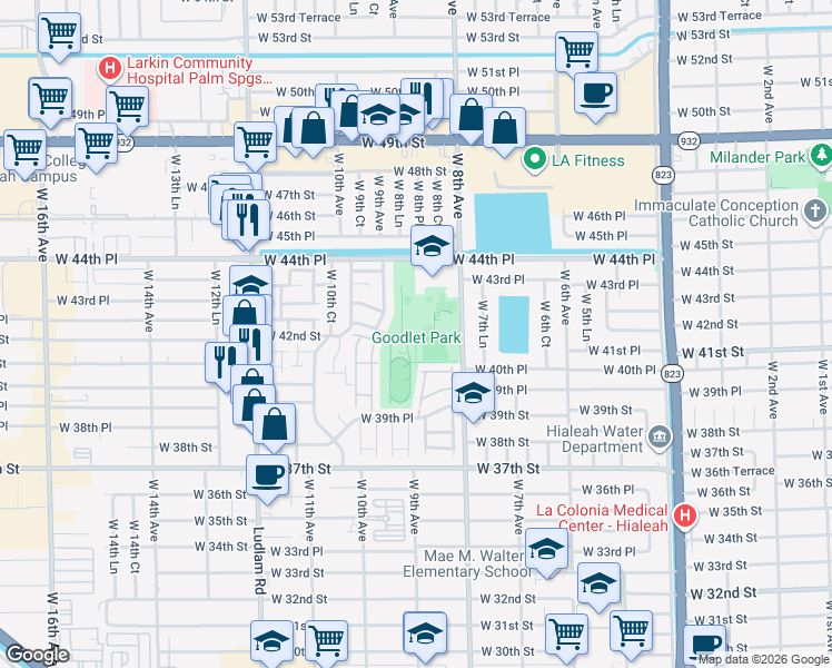 map of restaurants, bars, coffee shops, grocery stores, and more near 4200 West 8th Avenue in Hialeah