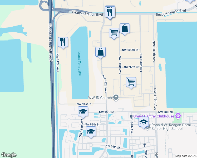 map of restaurants, bars, coffee shops, grocery stores, and more near 9670 Northwest 112th Avenue in Miami
