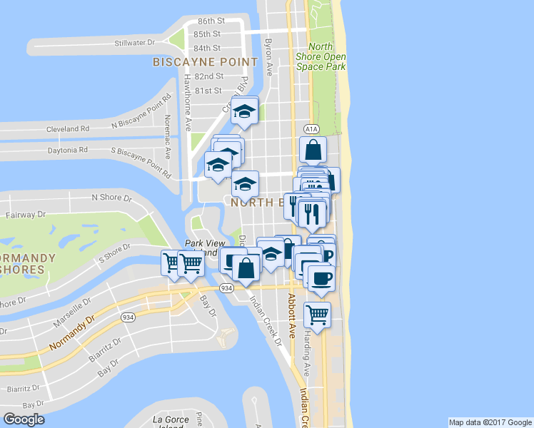 map of restaurants, bars, coffee shops, grocery stores, and more near in Miami Beach