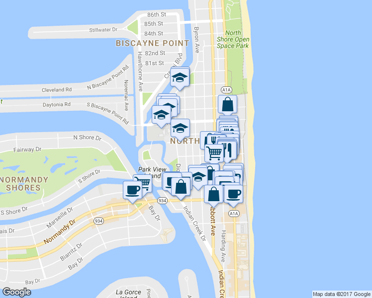 map of restaurants, bars, coffee shops, grocery stores, and more near in Miami Beach