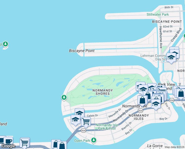 map of restaurants, bars, coffee shops, grocery stores, and more near 781 Fairway Drive in Miami Beach