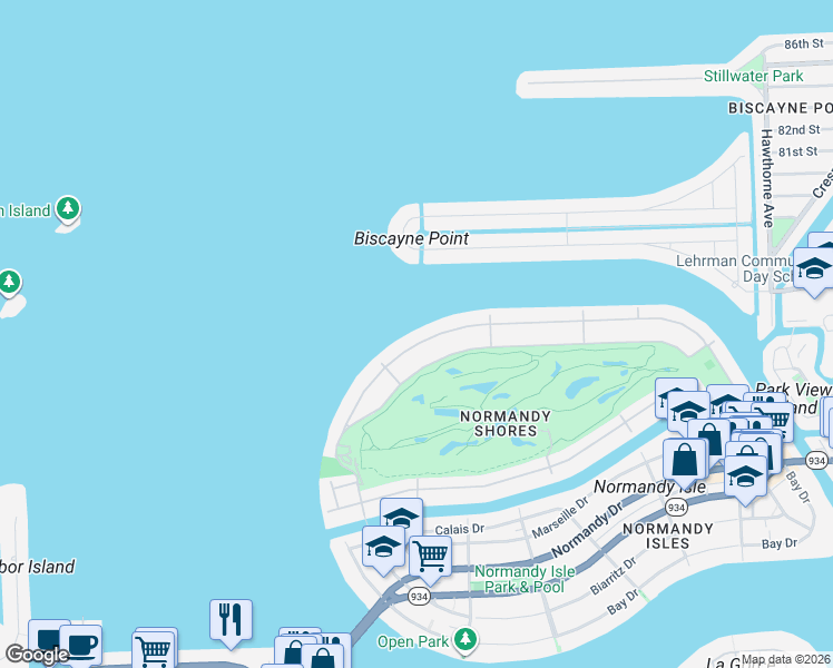 map of restaurants, bars, coffee shops, grocery stores, and more near 870 North Shore Drive in Miami Beach