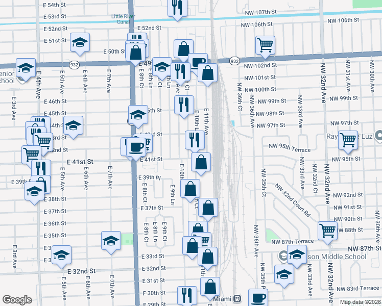 map of restaurants, bars, coffee shops, grocery stores, and more near 1010 East 41st Street in Hialeah