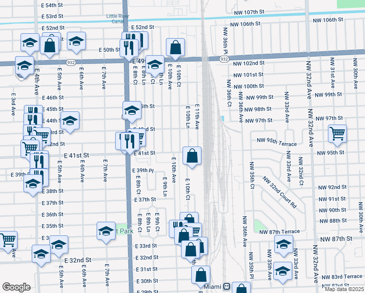 map of restaurants, bars, coffee shops, grocery stores, and more near 1010 East 41st Street in Hialeah