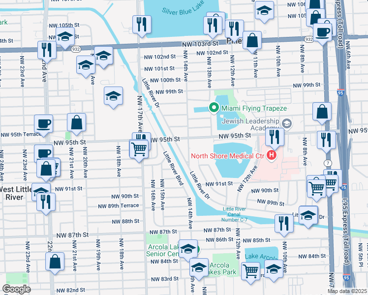 map of restaurants, bars, coffee shops, grocery stores, and more near 9325 Northwest 14th Avenue in Miami