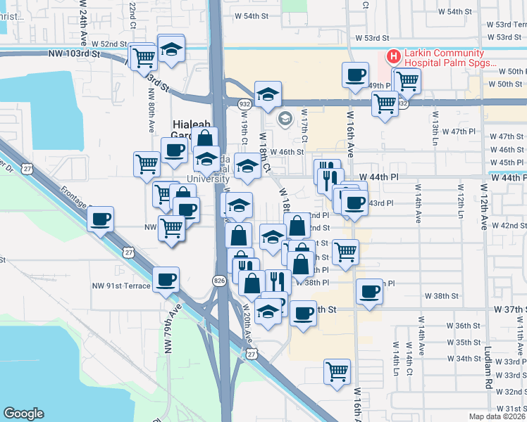 map of restaurants, bars, coffee shops, grocery stores, and more near 4199 West 19th Avenue in Hialeah