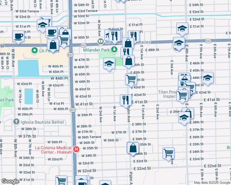 map of restaurants, bars, coffee shops, grocery stores, and more near 4161 West 1st Avenue in Hialeah