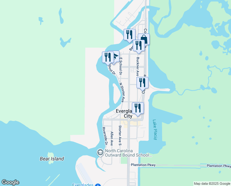 map of restaurants, bars, coffee shops, grocery stores, and more near 313 North Storter Avenue in Everglades City