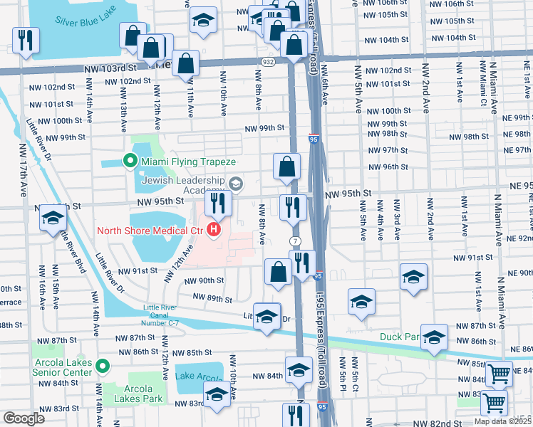 map of restaurants, bars, coffee shops, grocery stores, and more near in Pinewood