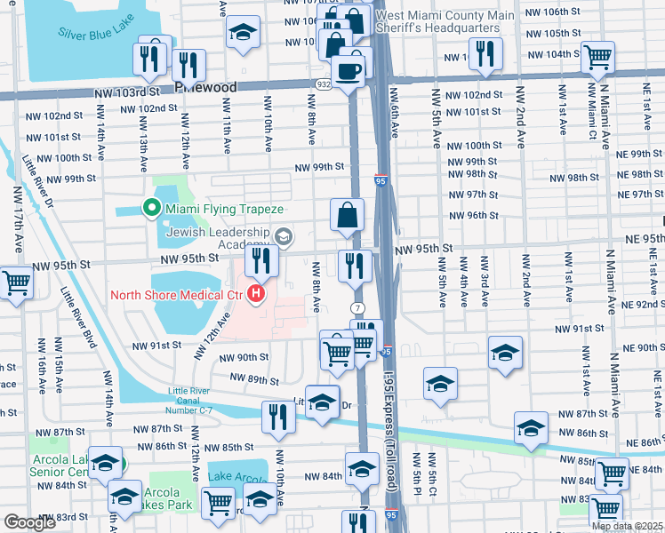 map of restaurants, bars, coffee shops, grocery stores, and more near in Pinewood