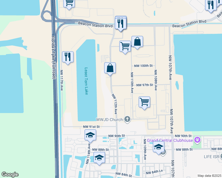 map of restaurants, bars, coffee shops, grocery stores, and more near 9670 Northwest 112th Avenue in Miami