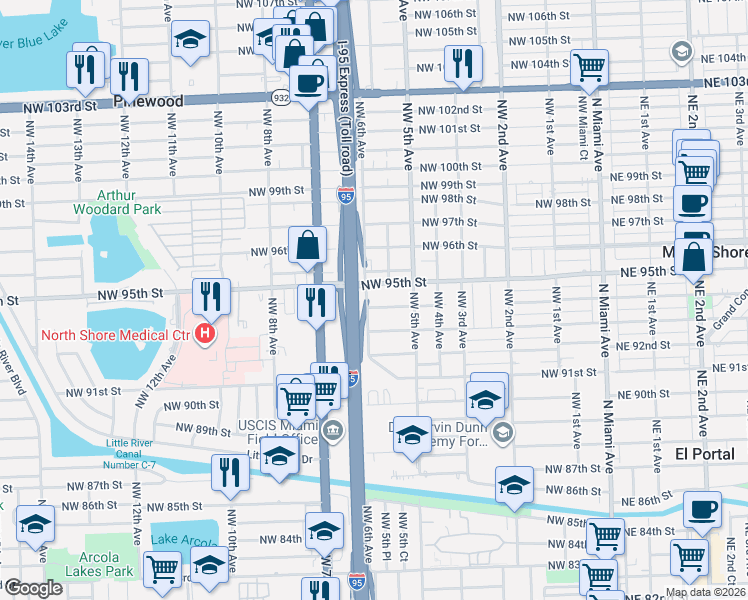 map of restaurants, bars, coffee shops, grocery stores, and more near in Miami-Dade County