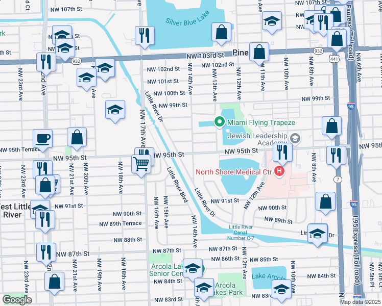 map of restaurants, bars, coffee shops, grocery stores, and more near in Pinewood
