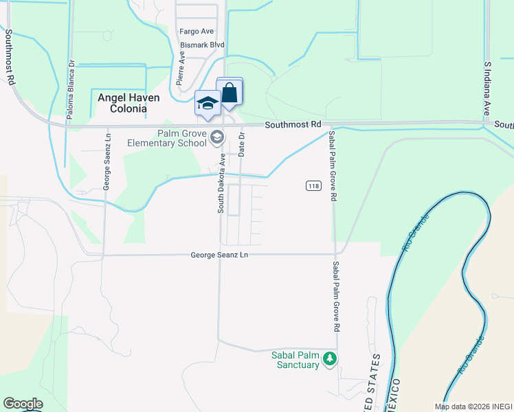 map of restaurants, bars, coffee shops, grocery stores, and more near 7817 Texas Palm Circle in Brownsville