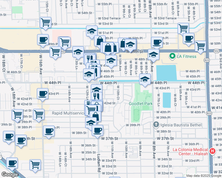 map of restaurants, bars, coffee shops, grocery stores, and more near 4394 West 10th Court in Hialeah