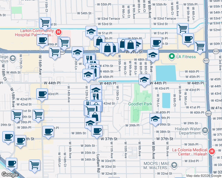 map of restaurants, bars, coffee shops, grocery stores, and more near 4394 West 10th Court in Hialeah