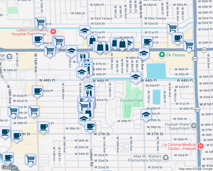 map of restaurants, bars, coffee shops, grocery stores, and more near 4394 West 10th Court in Hialeah