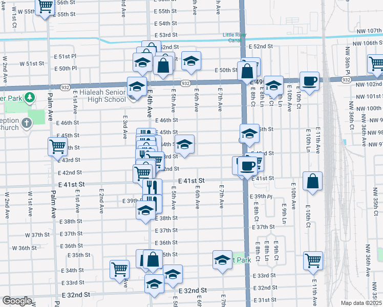 map of restaurants, bars, coffee shops, grocery stores, and more near in Hialeah