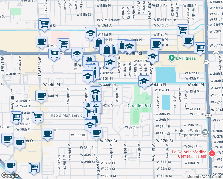 map of restaurants, bars, coffee shops, grocery stores, and more near 4394 West 10th Court in Hialeah