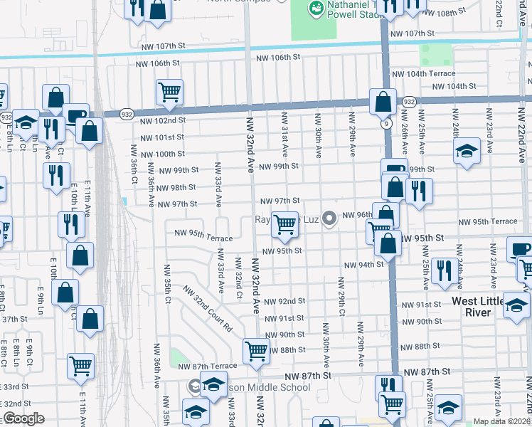map of restaurants, bars, coffee shops, grocery stores, and more near 3170 Northwest 96th Street in Miami