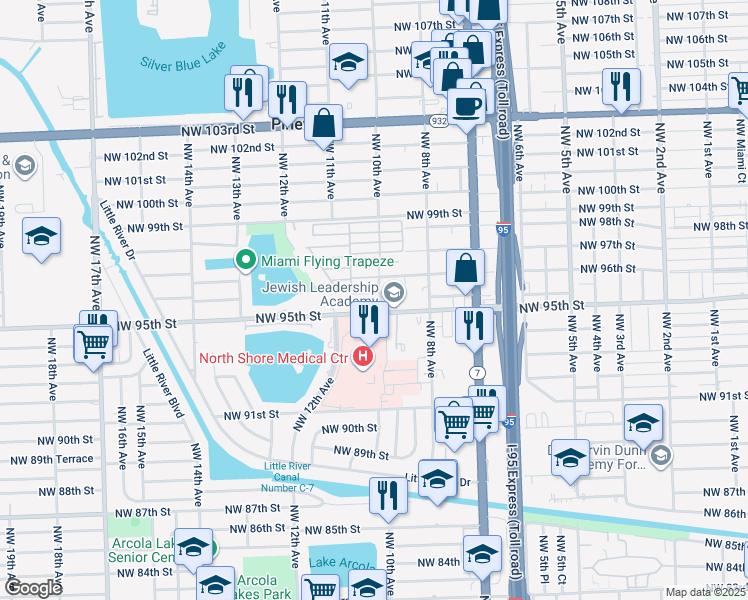 map of restaurants, bars, coffee shops, grocery stores, and more near in Pinewood