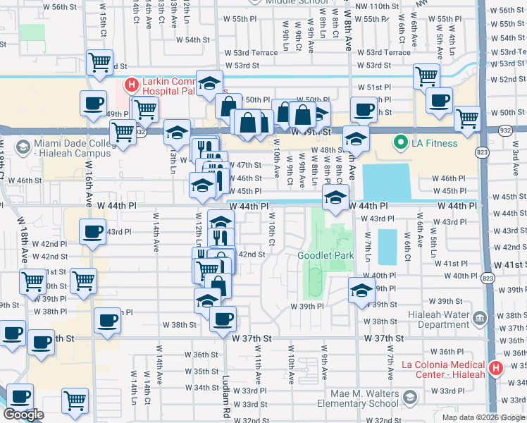 map of restaurants, bars, coffee shops, grocery stores, and more near 4394 West 10th Court in Hialeah