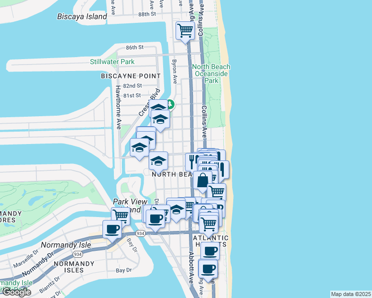 map of restaurants, bars, coffee shops, grocery stores, and more near 314 78th Street in Miami Beach