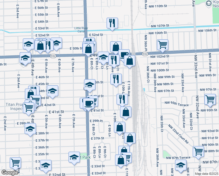 map of restaurants, bars, coffee shops, grocery stores, and more near 4409 East 9th Lane in Hialeah