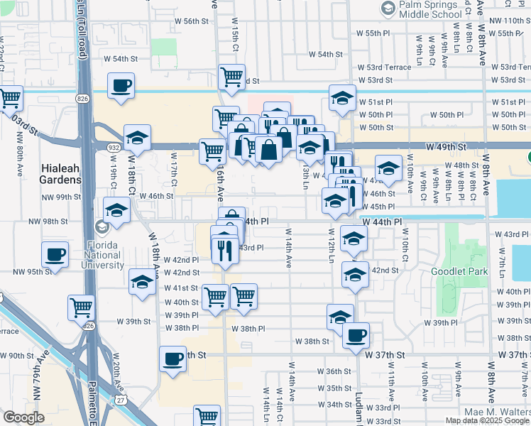 map of restaurants, bars, coffee shops, grocery stores, and more near 4526 West 14th Court in Hialeah